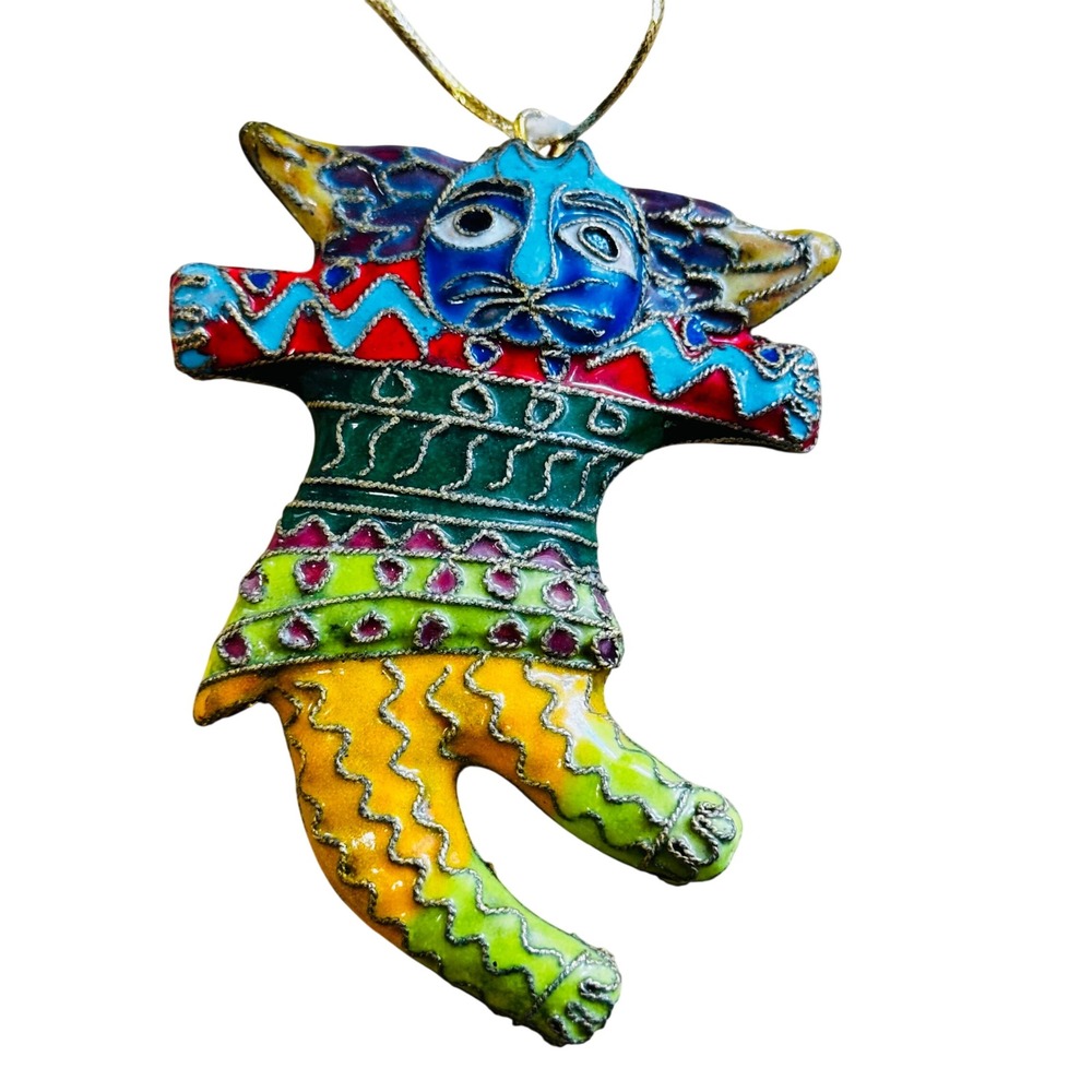 Laurel Burch Ornament Christmas VTG Angel Cat Cloisonne‎ Colorful Whimsical Rare